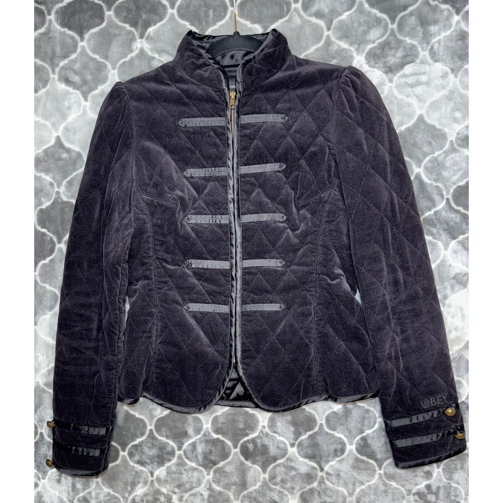 Obey Vtg Inspired Velvet Full Zip Quilted Jacket Sz L Streetwear Grunge Goth